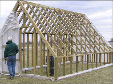 wooden A-frame greenhouse